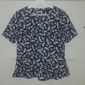 Banana Republic Navy and White Floral Peplum Top